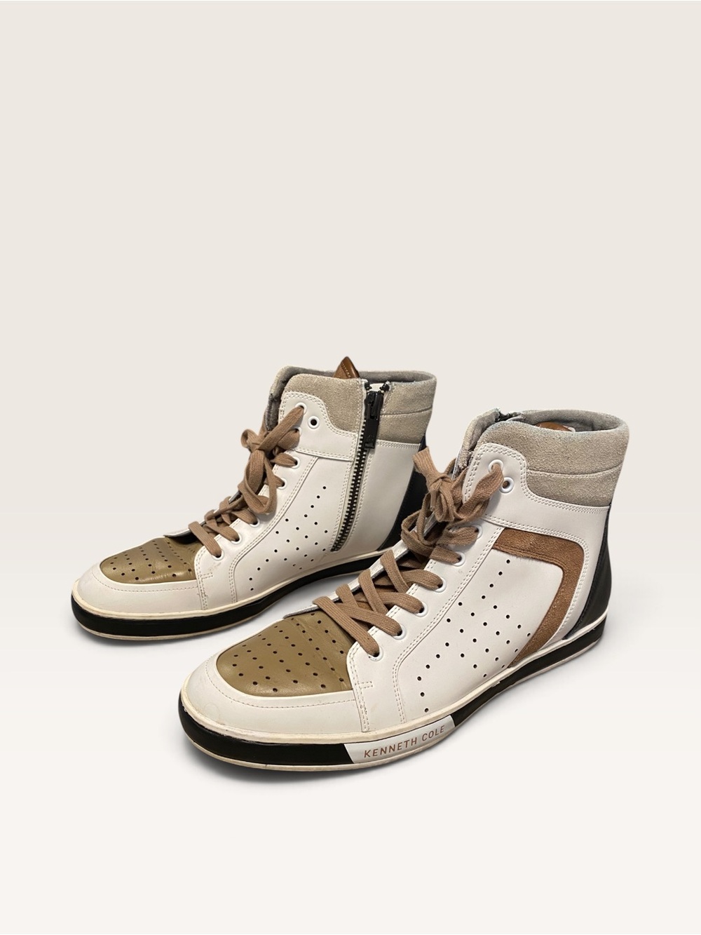 Kenneth Cole Men’s White, Brown and Tan High-Top Sneakers